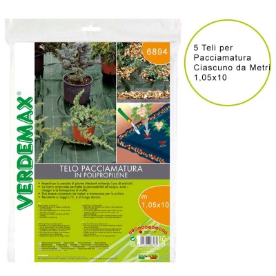 5 Teli per Pacciamatura in PP 100 gr/mq Ciascuno Metri 1,05x10 Colore Nero/Verde
