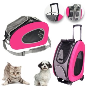 Pet Rolling Trolley per Cani e Gatti 3 in 1 Zaino & Borsa Max 8 Kg Colore Fucsia