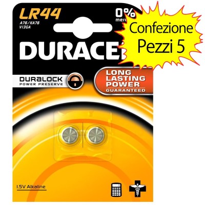 BATTERIA ALCALINA LR 44 1,5V PEZZI 2 DURACELL 5 CONFEZIONI