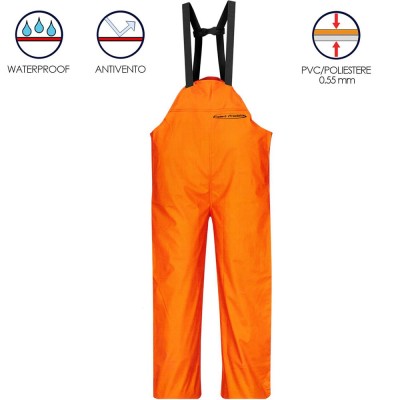 Pantalone In PVC Arancio Con Pettorina Impermeabile Taglia XXL