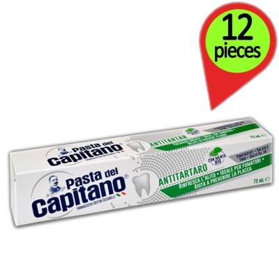 Pasta del Capitano Dentifricio Anti Tartaro Confezione 12 Pacchi da 75 ml Ciascuno