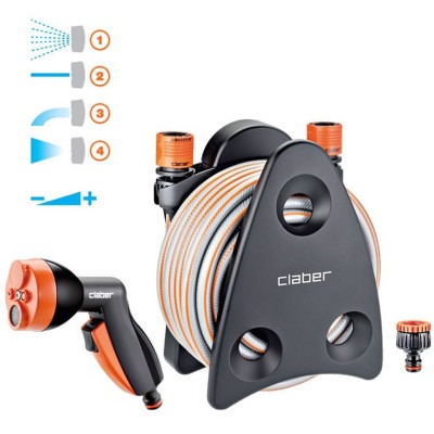 Claber avvolgitubo Balcony Compatto con Tubo metri 10 Pistola Attacchi Accessori 9031