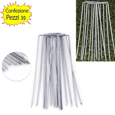 Picchetti Fissatelo Teli Pacciamatura Reti Erba Artificiale in Acciaio Professionali Confezione Busta da 30 pz