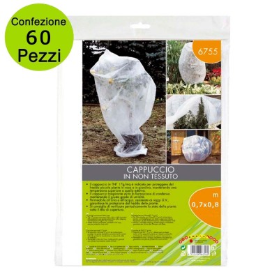 Multipack 60 pz Telo di Copertura Cappuccio in TNT Ripara dal Gelo Piante 0,7 x 0,8 metri Bianco Tessuto e non Tessuto