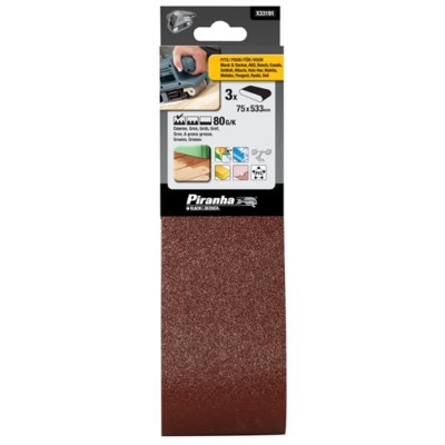 BLACK+DECKER X33191 Set 3 nastri abrasivi 80 Grana 75 x 533 mm