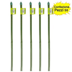Tutori in Bamboo Plastificato Verde per Piante 50 pezzi 16-18 mm x Altezza 210 cm