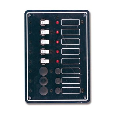 Pannello di comando a 5 interruttori più 3 utenze in alluminio anodizzato nero