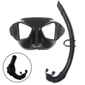 Set Mantis Maschera da Apnea Bioculare Abysstar In Silicone Nero Vetro Temperato