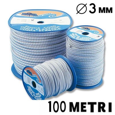 CORDA ELASTICA SPECIALE MARINA BIANCA FILOSEGNALE BLU NAVY DIAMETRO 3 MM IN BOBINA DA 100 METRI NAUTICA