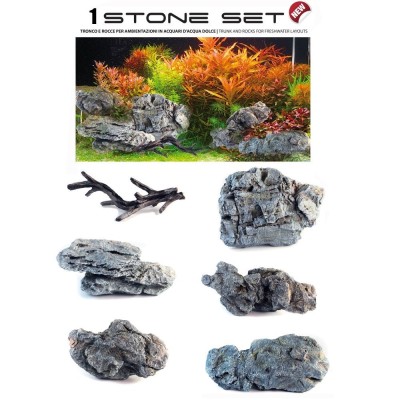Haquoss Stone Set 1 Decorazioni Acquari Rocce e Tronchi Dark Grey di Marvellous Decor