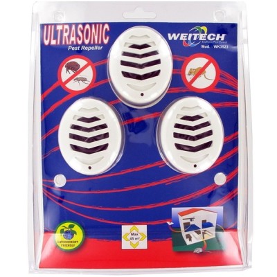 Weitech Blister 3 Scaccia Topi e Insetti Ultrasuoni per Uso Interno 45 Mq