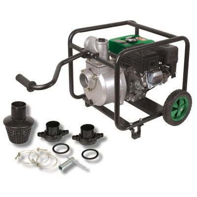 Motopompa 196 CC montata su telaio metallico con ruote