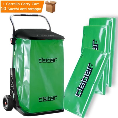 Carry Cart  Carrello Rifiuti + 10 Sacchi Claber Anti Strappo e Anti Rottura Raccolta Foglie