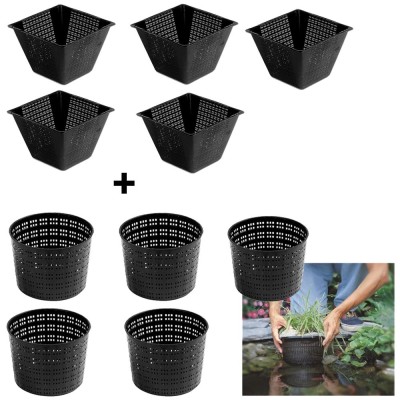 Multipack da 10 Cesti per Piante Acquatiche Pezzi 5 Rotondi e Pezzi 5 Quadrati Laghetto Magic