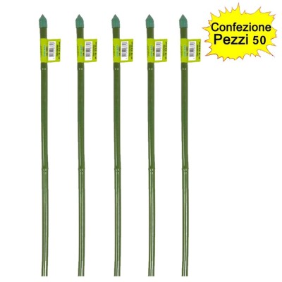 Tutori in Bamboo Plastificato Verde per Piante 50 pezzi 14-16 mm x Altezza 180 cm