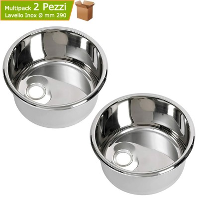 Lavelli Acciaio Inox Tondi Diametro mm 260x290x180 H Multipack Pezzi 2 Barca Cucina Bagno Camper