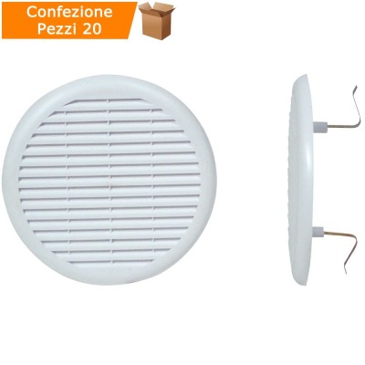 Multipack 20 Pezzi Griglie in Plastica di Areazione Bianca mm 63/125 con Molle e Rete
