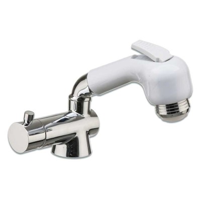 Miscelatore monocomando con doccetta bianca a levetta e tubo