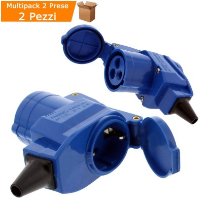 Multipack 2 Prese a Gomito Con Due Prese Shucko e CEE 16A 240 Volt Camper Barca Auto Casa