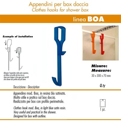 Pika' 1 Appendino per Box Doccia BOA Satinato Blu 30 Centimetri Accessorio Bagno