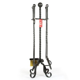 Porta Attrezzi Per Camino Trespolo Con Paletta Spazzola Pinza In Acciaio