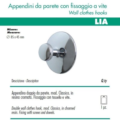 1 Appendino da Parete CLASSIC DISCO Fissaggio a Muro Cromato