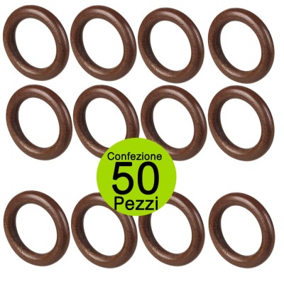Anelli Scorri Tenda In Legno Noce Scuro Diametro mm 70 Pezzi 50