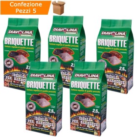 Multipack 5 Pezzi Diavolina Briquette Carbone Vegetale Pressato 2,5 Kg