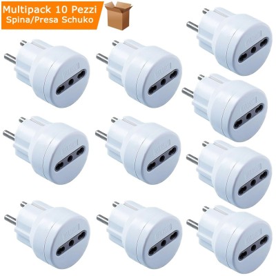 Adattatori Schuko Bipasso 10/16A+T 250 Volt Bianco Max 1500 Watt Pezzi 10