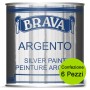 Multipack 6 Pezzi Argento Brava Vernice a Pennello Per Interno e Esterno ml 750