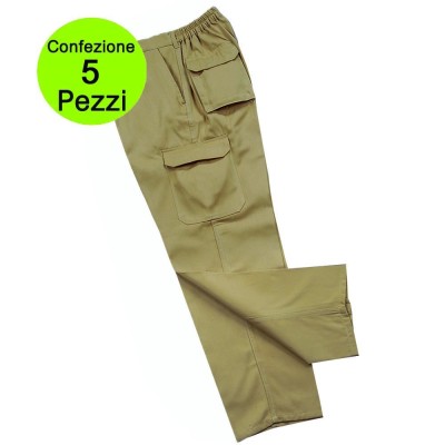 Multipack da 5 pz TG. XXL Pantaloni da Lavoro Work Professional Multitasche Kaki