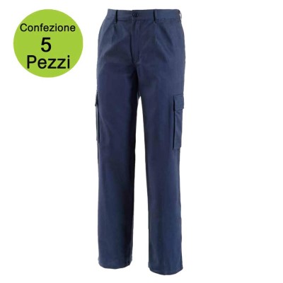 Multipack da 5 pz TG. L Pantaloni da Lavoro Work Professional Multitasche Blu