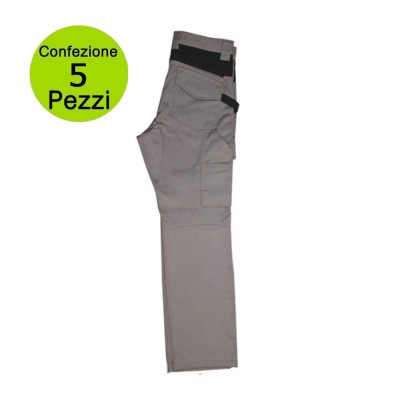Multipack da 5 pz TG. XL Pantalone da Lavoro Professionale Delta 240 gr Grigio/Nero
