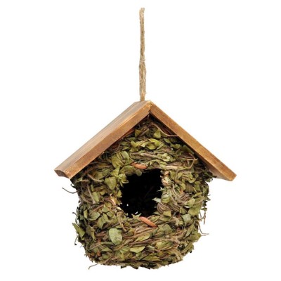 Casetta per Uccelli con Foglie e Tetto in Legno