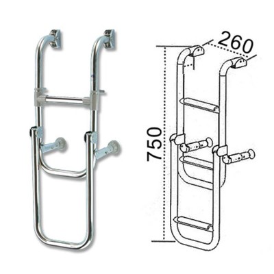 Scaletta Acciaio Inox Per Barca Modello Omega Per Specchio Di Poppa 3 Gradini
