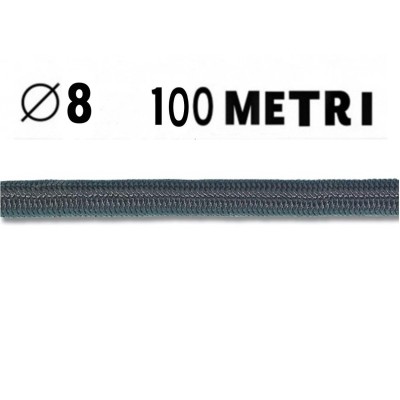 Corda Elastica Diametro mm 8 Colore Nero Bobina da Metri 100 Per Nautica