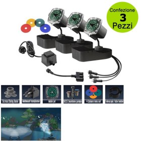 Multipack da 3 pz Faretto per Laghetto a Led Luce Soffusa Giardini, Laghetti, Fontane ed Ambienti Acquatici 