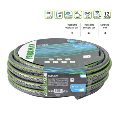 Tubo per Irrigazione Antitorsione Verdemax Topgray 5 strati Diam. 5/8 Rotolo 25 Metri