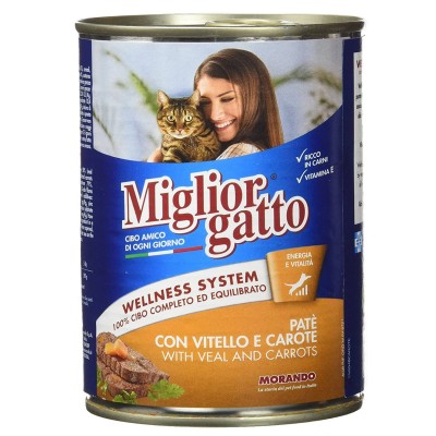 Multipack da 6 Barattoli Migliorgatto Pate' Con Vitello E Carote da 400 Grammi Ciascuno