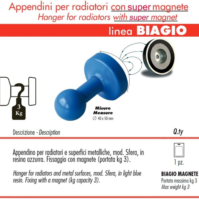 Pika' 1 Appendino Universale SFERA SUPER MAGNETE Colore Blu