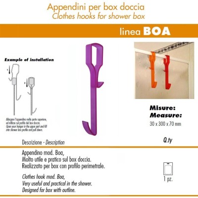 Pika' 1 Appendino per Box Doccia BOA Satinato Fucsia 30 Centimetri Accessorio Bagno