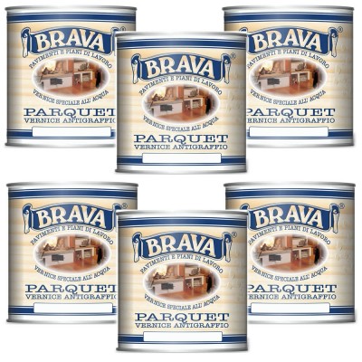 Multipack 6 Pezzi Vernice Parquet Trasparente Lucida All'acqua ml 750 Brava 