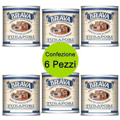 Multipack 6 Pezzi Turapori Brava all'acqua ml 750 Fondo Riempitivo Carteggiabile