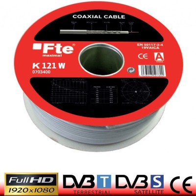 CAVO TV COAX 5 MM PVC BIANCO 100 metri FTE K121W