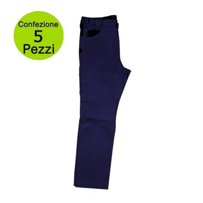 Multipack 5 pz TG. L Pantaloni da Lavoro Professionali Delta 240 gr Blu/Nero