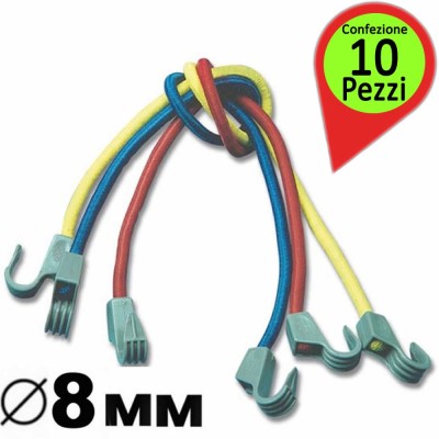 CORDA ELASTICA MILLEUSI PROVVISTI DI GANCI IN NYLON COLORI ASSORTITI CONFEZIONE DA 10 PEZZI