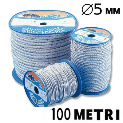 CORDA ELASTICA SPECIALE MARINA BIANCA FILOSEGNALE BLU NAVY DIAMETRO 5 MM IN BOBINA DA 100 METRI NAUTICA