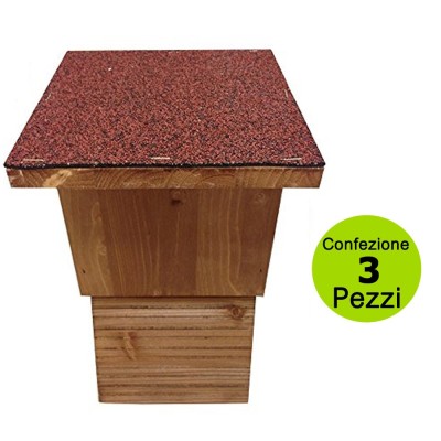 Multipack 3 Pz Casa per Pipistrelli con Tetto Catramato Idrorepellente Bat-Box