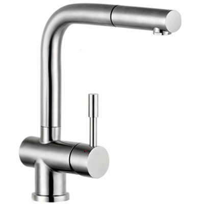 Miscelatore Monocomando Acciaio Inox Lavello Canna Alta Estraibile Squadro