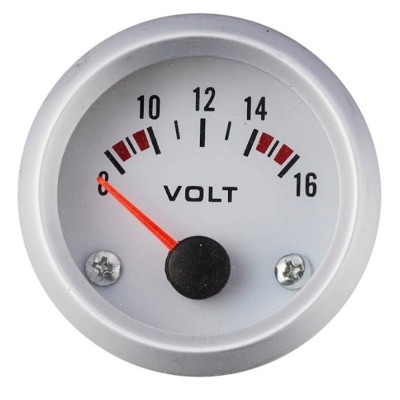 Indicatore Voltometro 8 - 16 Volt DC 12 V Bianco Esterno mm 57